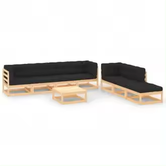 VIDAXL 3083815 set de muebles de jardín de 8 piezas de madera de pino natural con cojines de color antracita - 1