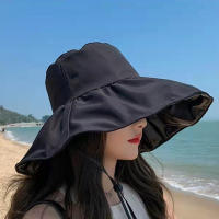 Sombrero De Pescador Con Gran Alas De Goma Negra Para Mujer Protección Solar Plegable Para Verano Resistente Al UV Estilo Casual - details 2