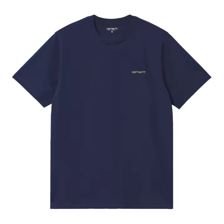 Camiseta Azul Marino Script Embroidery T-Shirt Ink/Air Yellow Logo Pequeño - 1