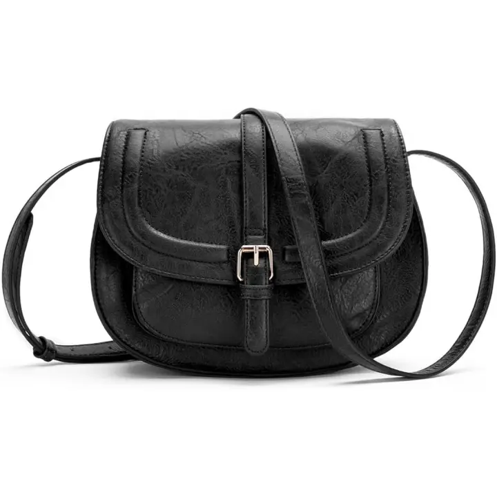 Bolso bandolera Pequeño para Mujer, estilo cartera or Bandolera, vintage Estilo, de Piel Vegana (Negro) - 1