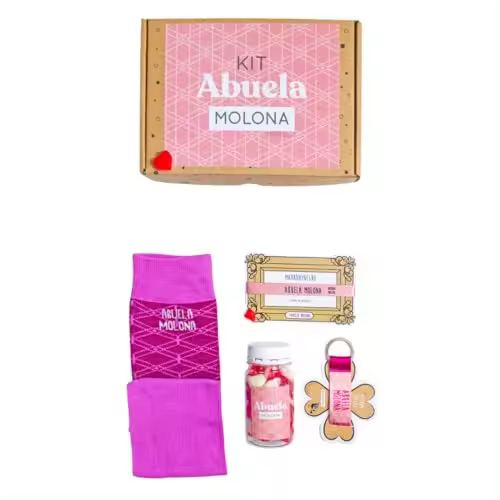 MARRON Y NEGRO - Pack regalo Calcetines Abuela Molona - Incluye pulsera, llavero y bote de chuches - 80% algodón - Mujer - Talla de calcetín (35-40). - 1