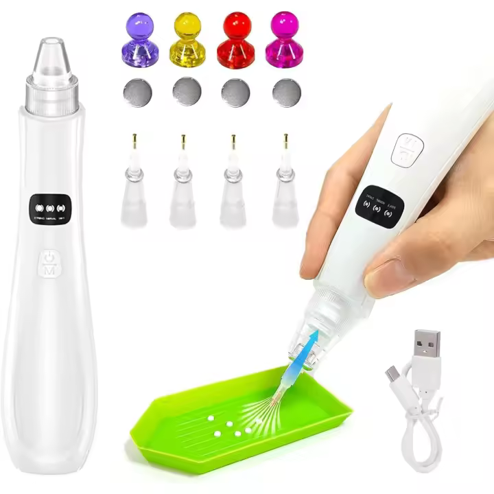 Bolígrafo eléctrico inalámbrico para pintar con diamantes: Bolígrafo de vacío para adultos - 3 modos de succión ajustables, 4 puntas de repuesto y 4 localizadores de diamantes, kit de herramientas para manualidades (#1) - 1