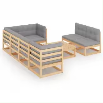 VIDAXL 3076659 set de muebles modulares de 8 piezas de madera de pino con cojines en color gris - 1