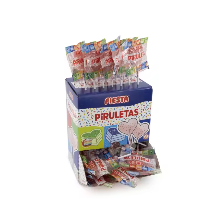 Piruletas Corazon Fiesta - Caja 80 Piruletas - Sabores: Cereza - PintaLenguas - Unicornio - Sandia Confeti. Piruletas Corazon Fiesta - 1