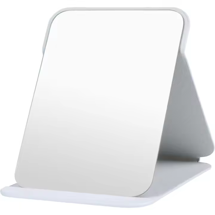 Espejo de sobremesa plegable con espejo de maquillaje de cuero PU, espejo de viaje portátil, espejo plegable con soporte portátil, espejo de tocador de escritorio. 25 x 17 cm. Blanco - 1