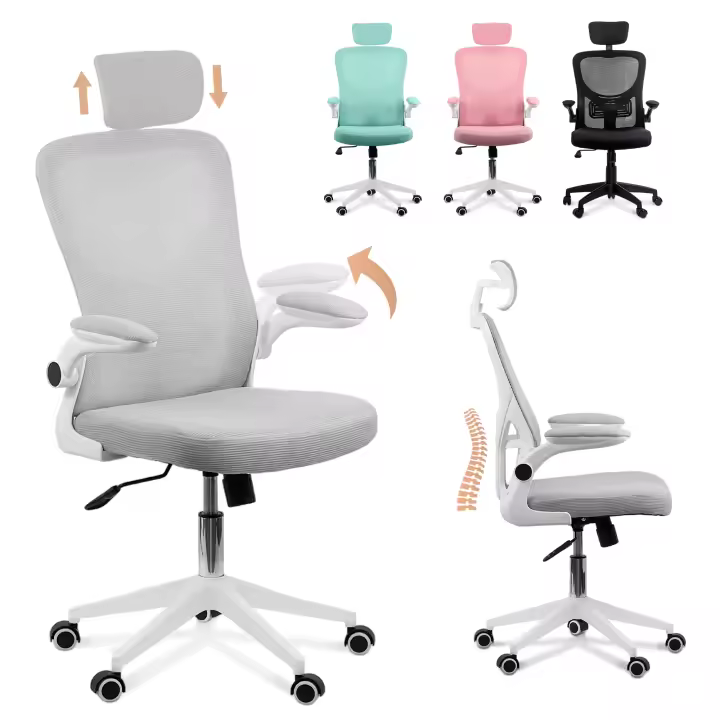 JUPPLIES Silla Escritorio Ergonomica - Silla oficina Ajustable y Reclinable con Soporte Lumbar, Reposacabezas Ajustable, Plegables, Malla Transpirable, Ruedas Giratorias 360° Soporta hasta 120kg - 1