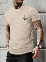 Camiseta De Algodón 100% Para Hombre Con Patrón De Ancla Casual Deportiva Ajustada Con Mangas Cortas Cuello Redondo - details 6