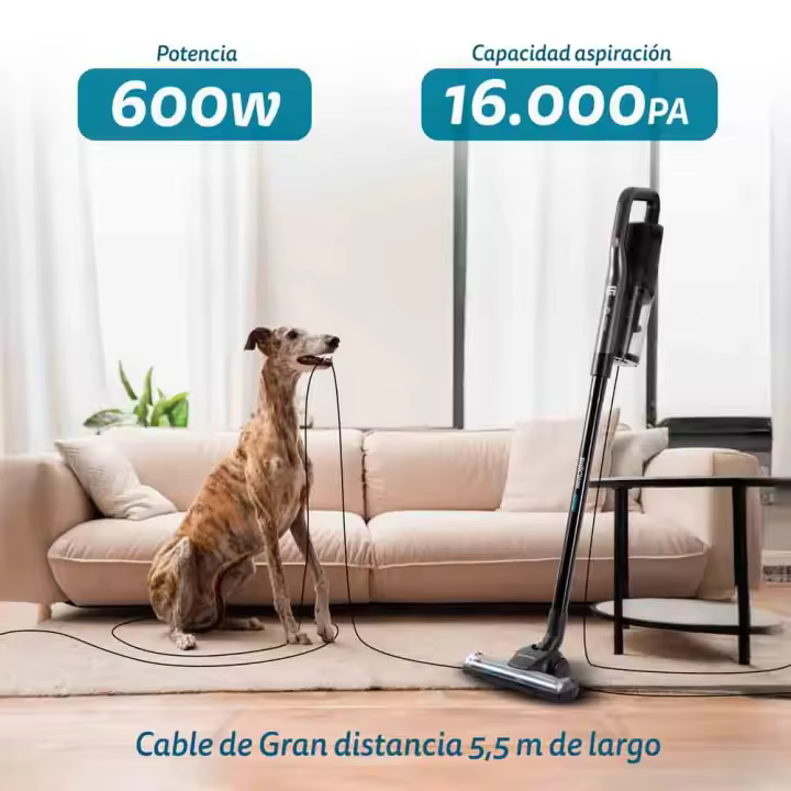 Aspiradora ASP-ROLLER - 600W y 16kpa -  Filtro HEPA Lavable y Cable de 5,5m - 1