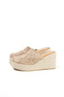 Lyla Wang Sandalias zueco mujer con cuña alta de espartos y plataforma con diseño crochet - details 9