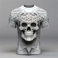 Camiseta De Verano Para Hombre Con Patrón De Elemento De Calavera 3D Estilo Casual Manga Corta Cuello Redondo Gran Talla Ropa De Calle - details 6