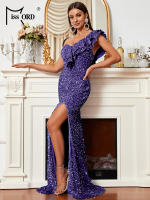 Vestido De Fiesta De Encaje Y Lentejuelas Missord Para Mujer Elegante Vestido De Boda Cocktail Prom Mermaid Maxi Vestido De Un Hombro Con Volante Y Abertura En La Pierna - details 13