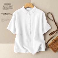 Camisa Blanca Amarilla De Algodón Lino Para Mujer Cuello Botones Manga Larga Suelta Oversize Blusa De Otoño Deportiva Yoga - details 15
