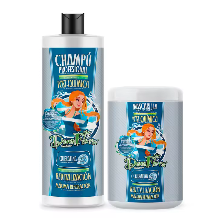 Pack Dona Flora Post-Química: Champú 1000ml + Mascarilla Capilar 1000ml - Revitalización, Máxima Reparación con Queratina  - Vendido por Beauty World Distributor - 1