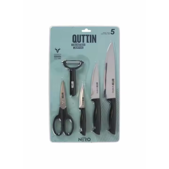 SET DE 5 CUCHILLOS, PELADOR Y TIJERA COLECCION NERO QUTTIN - 1
