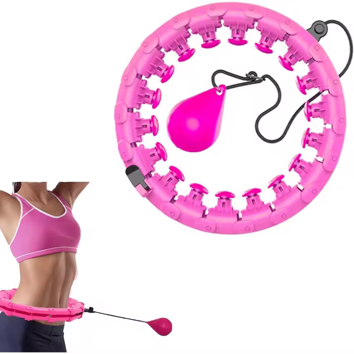 Hula Hoop inteligente con peso para adultos con bola giratoria automática, 24 secciones, desmontable y ajustable, para pérdida de peso en la cintura, para ejercicios abdominales en el gimnasio, color rosa - 1