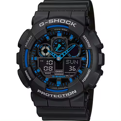 Reloj Casio G-Shock Hombre Negro con Detalles Azul Eléctrico GA-100-1A2ER - 1