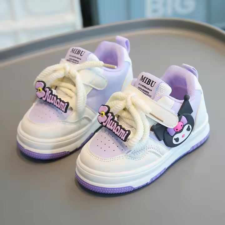 Nuevas Zapatillas Deportivas Casuales Para Niñas 2024 Primavera Y Otoño High Top Kuromi Y Melody Dibujos Animados Antideslizantes Material Superior PU Edad 4-6 Años Todas Las Estaciones - 1