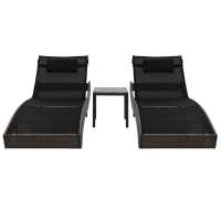 vidaXL Tumbonas con mesita 2 unidades ratán sintético textilene Marrón y negro, Negro, Negro y blanco Sillas de Exterior Ideal para jardín, playa, piscina, terraza Tumbona Piscina Tumbonas Playa Tumbonas Jardín Exterior - details 1