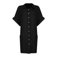 Vestido Elegante De Verano Para Mujer Con Cuello En V Y Mangas Cortas Botones Y Cuello Encogible Vestido De Oficina Para Dama Con Estilo Robe - details 7