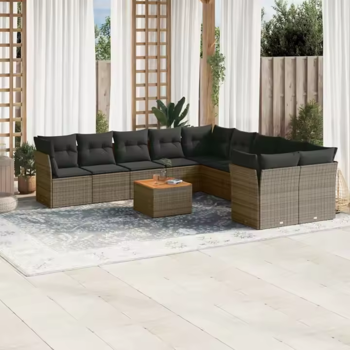 vidaXL Set de sofás de jardín 11 pzas y cojines ratán sintético gris - 1