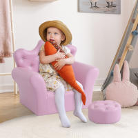 HOMCOM Sofá para Niños con Reposapiés Sillón Infantil Decorativo con Respaldo Alto en Forma de Corona y Reposabrazos Acolchado 58x40,5x49 cm Rosa - details 1