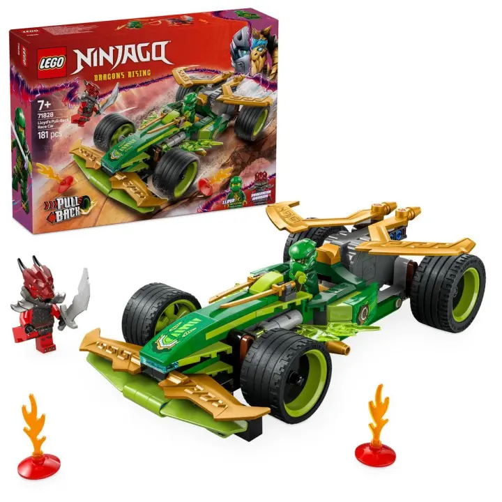 LEGO 71828 NINJAGO Coche de Carreras con Motor de Carga Manual de Lloyd, Juguete, Juego Ninja con 2 Minifiguras, Armas y Katanas, Regalo para Niños y Niñas de 7 Años o Más - 1