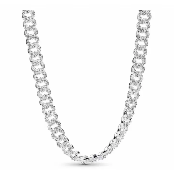 Pandora PAV Pavé Collar de Cadena Cubana Brilliant, Moderno y sencillo, Plata - 45 CM, Incluye Caja de Regalo Original - 1