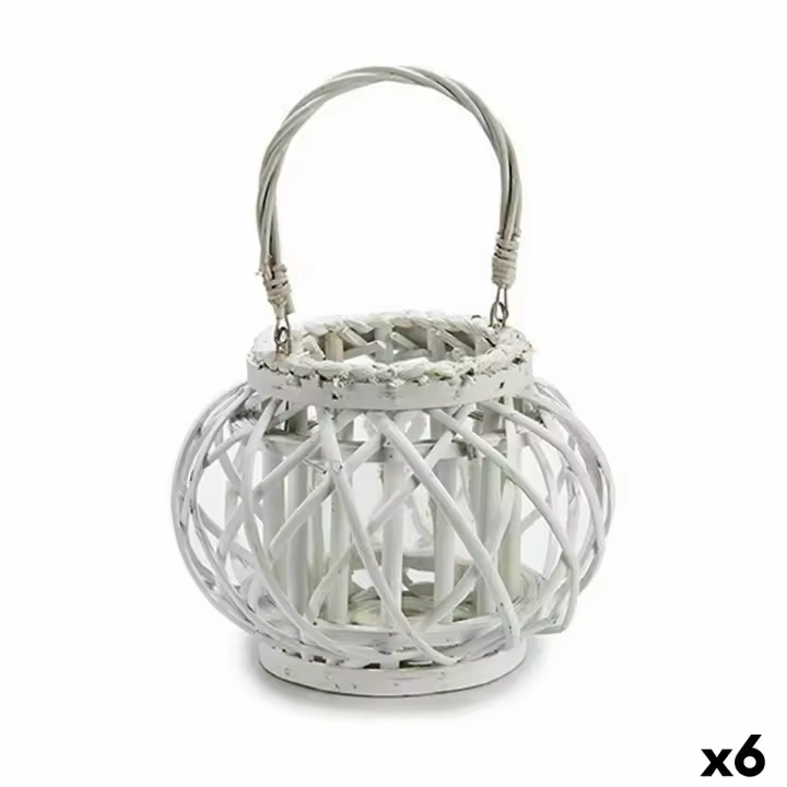 Portavelas Blanco Mimbre Vidrio 30 x 19 x 25,5 cm (6 Unidades) - 1