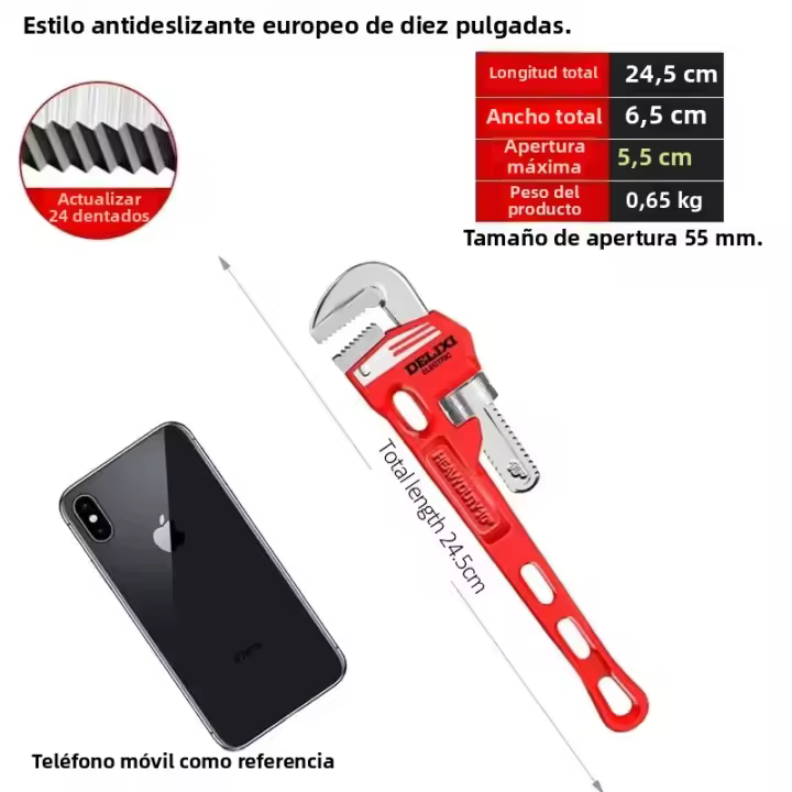 Llave De Tubería Multifuncional DELIXI ELÉCTRICA De 8/10 Pulgadas Herramienta Industrial Pesada Universal Para Mantenimiento - 1