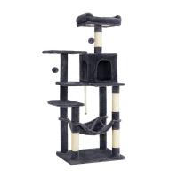 Árbol para gatos de 143 cm, torre con rascadores, plataformas, cueva, hamaca, pompones y tela de felpa en varios colores, multinivel para el entretenimiento felino - details 8