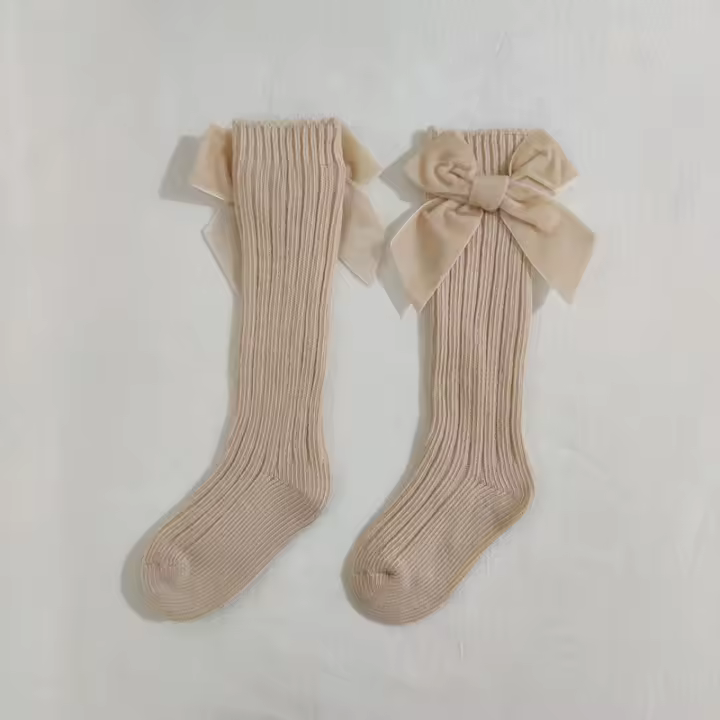 Calcetines De Pierna Alta Para Bebés Niñas Otoño Invierno Algodón Con Gran Lazo Calcetines Calientes Solids Para Niñas De 0 a 5 Años - 1