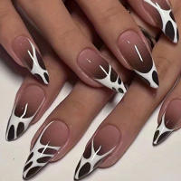 24PCS Uñas Postizas RTAUG Estilo Stiletto Con Largos Bowknot Negro Y Plateado Dissimétricas Cubiertas De Polvo Conjunto De Uñas Falsas Para Fiesta Y Verano - details 12