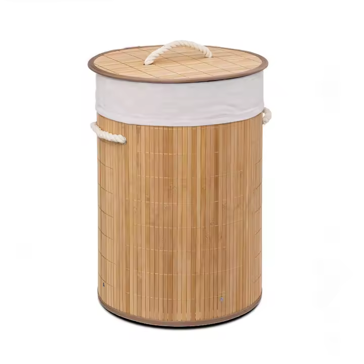 Cesto Para Ropa Sucia, Cubo con Tapa y Asas, Bolsa Lavable Extraíble, Cesta de Bambú Para Ropa - 1
