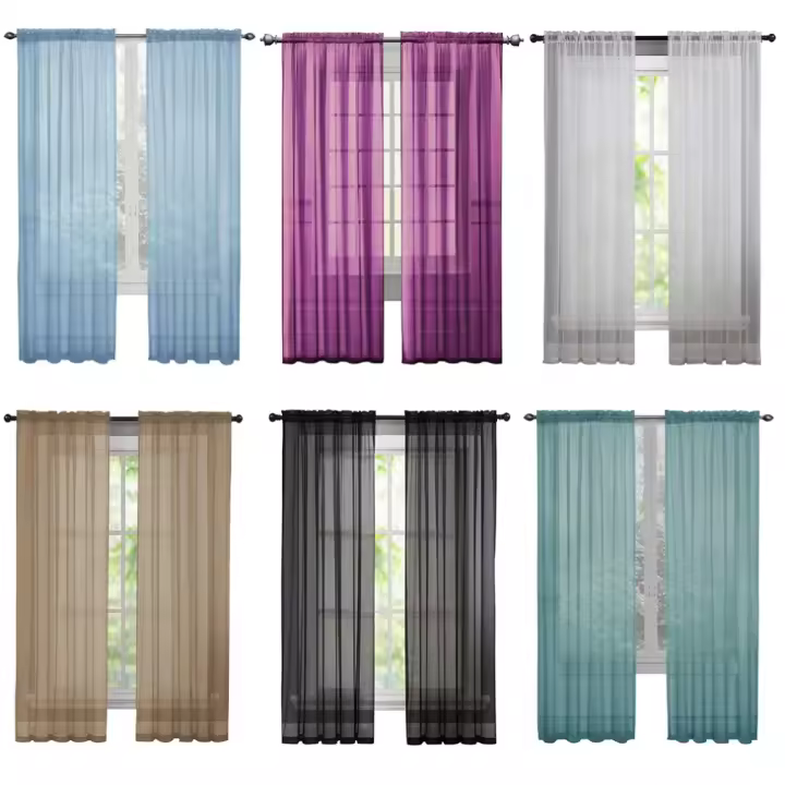 Cortina De Tule Transparente Para Ventana 100x200cm Color Sólido Barra De Hilo Decoración Del Hogar Cortina De Ventana Sin Aislamiento Térmico - 1