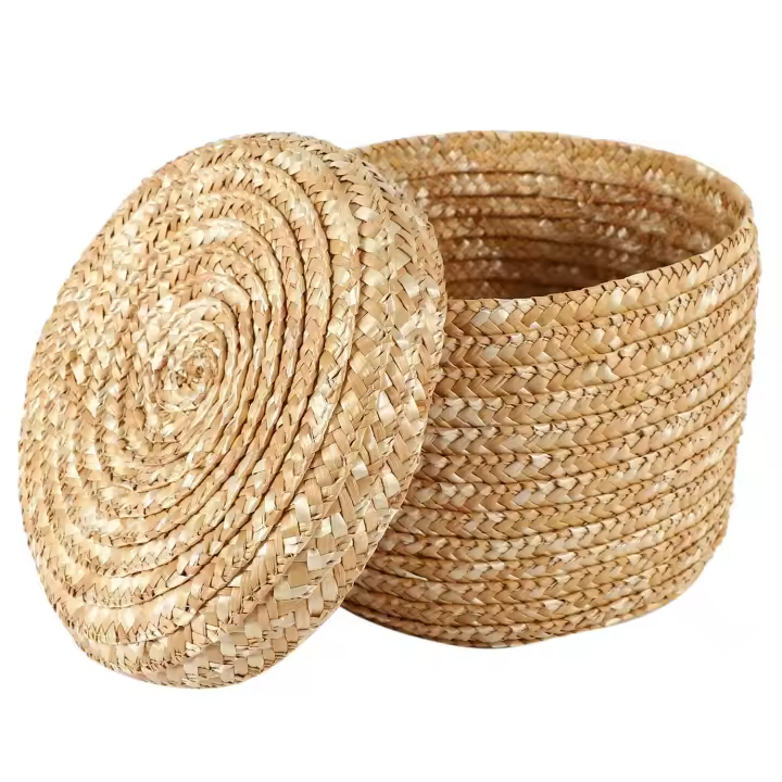 Cesta de almacenamiento tejida de paja de trigo, cesta de almacenamiento innovadora, cesta decorativa rústica con acabado marrón Natural (mediano) - 1