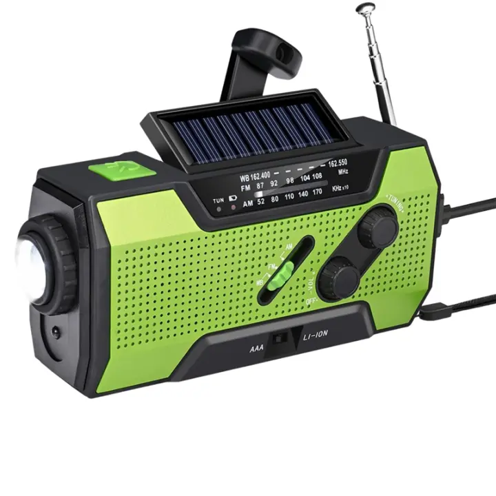 Radio meteorológica portátil de emergencia con NOAA/AM/FM USB/Solar/Recargable Manivela SOS y Sirena incorporada - 1