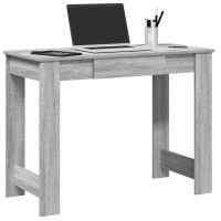 vidaXL Escritorio madera contrachapada color 100x45x75 cm en color Roble Sonoma/Blanco/Roble ahumado y más | estructura resistente ideal para salón dormitorio o estudio - details 3
