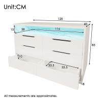 Aparador, Iluminación LED y Cajonera de 6 Cajones, Compart de Almacenamiento with Patrón de Mármol, Armario Moderno para Sala de estar y Dormitorio, 120x40x85 cm - details 4