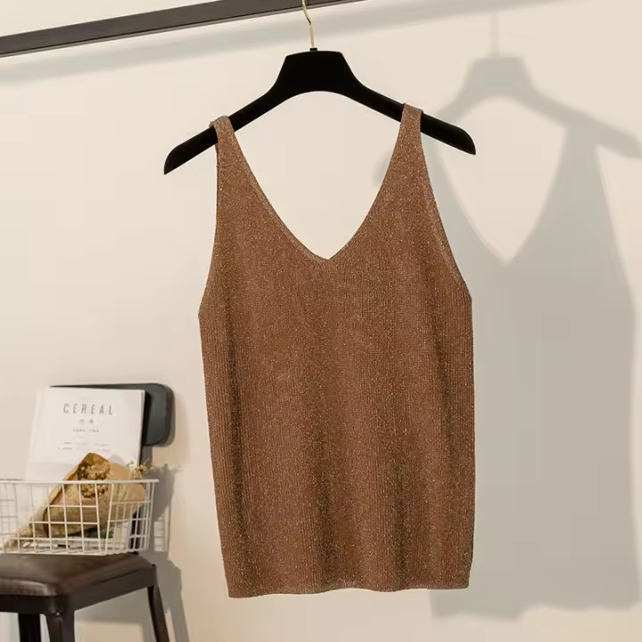 Top De Mujer Nuevo Verano V-Neck Tank Blanco Negro Tejido Suave Estilo Casual Ropa De Mujer Camiseta Q3441 - 1