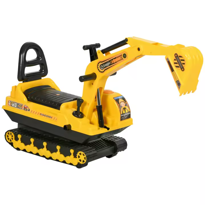 HOMCOM Excavadora sin Pedales para Niños de 18-48 Meses Excavadora Correpasillos Camión de Construcción con Asiento de Almacenamiento Pala Delantera y Bocina Carga 30 kg 78x24x58,5 cm Amarillo - 1