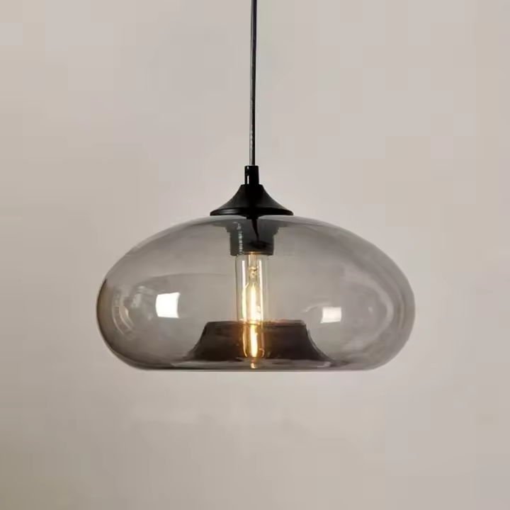 Lámpara Colgante Moderna Luz de Cristal Vintage Industrial E27 Iluminación para Sala de Comedor Dormitorio Salón Barra Altura 28cm Gris Ahumado - 1