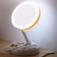 Espejo De Maquillaje Con Luz LED , Espejo De Tocador Con Rotación De 360°, Plegable, Con Base De Almacenamiento Con 3 Compartimentos y Espejo de aumento - details 7