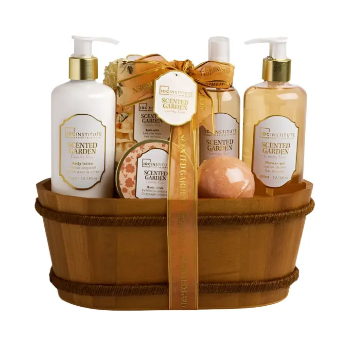 Cesta Grande Madera 6 Piezas – Lujoso Set de Cuidado Personal: Gel de Ducha, Loción, Sales, Spray, Bomba y Exfoliante FAB: AQUARIUS COSMETIC. MARCA ICD INSTITUTE - 1