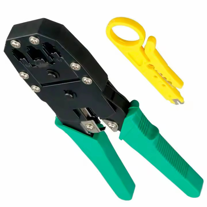 Tenaza Crimpadora Pelacables para Cables de Red | Ethernet LAN y teléfono con tomas RJ11 RJ12 RJ45 | Multiherramienta para conectores | Alicate ajustable cortador y pelador de cables | Metal con empuñadura de PVC | El protector de cuchilla garantiza un tr - 1