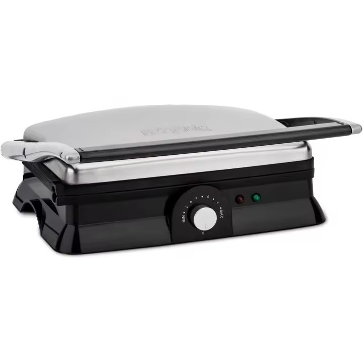 H.Koenig GR20 Parrilla Eléctrica, Grill y Sandwichera, 2000 W, Temperatura hasta 230º, Revestimiento Antiadherente, Apertura 180º, Acero Inoxidable, Negro/Gris, Dimensiones 29.7 x 23 cm - 1