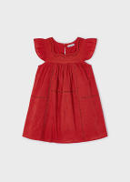 Mayoral. Vestido de Niña Bordado Rojo. Mangas Cortas. Botón Trasero - details 0