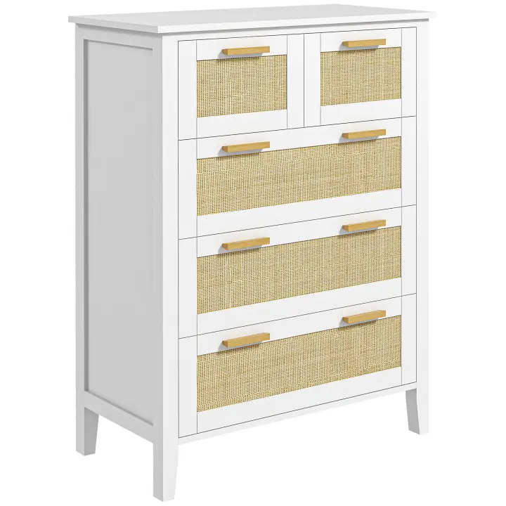 HOMCOM Cómoda de 5 cajones con tiradores de madera maciza y correderas de metal para oficina, sala de estar, dormitorio, color blanco - 1