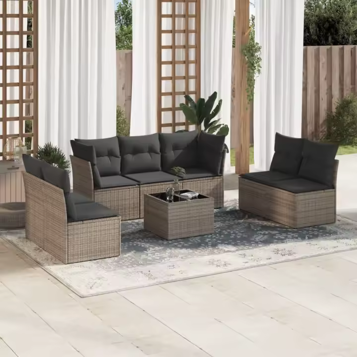 vidaXL Set de sofás de jardín 8 pzas y cojines ratán sintético gris - 1