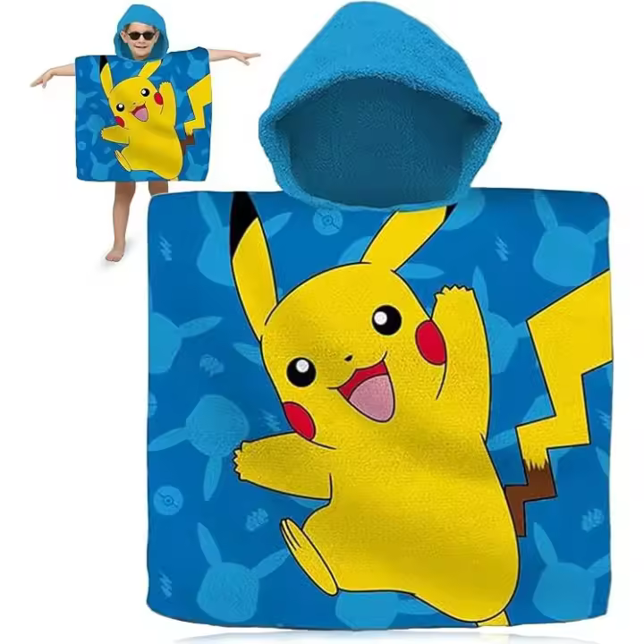 Poncho toalla niños de Pokémon Pikachu, Toalla de Playa Infantil  Pokémon Pikachu con Capucha Toalla de Baño Poncho Toalla Poncho para Niñas Niños de 2 a 8 años de 60cm x 60cm, 300gsm - 1