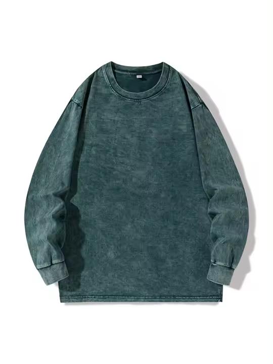 Camiseta De Algodón Grueso Para Hombre Retro Y Amplia Estilo Coreano Y2K Con Mangas Largas Y Cuello En V Para La Calle Alta - 1